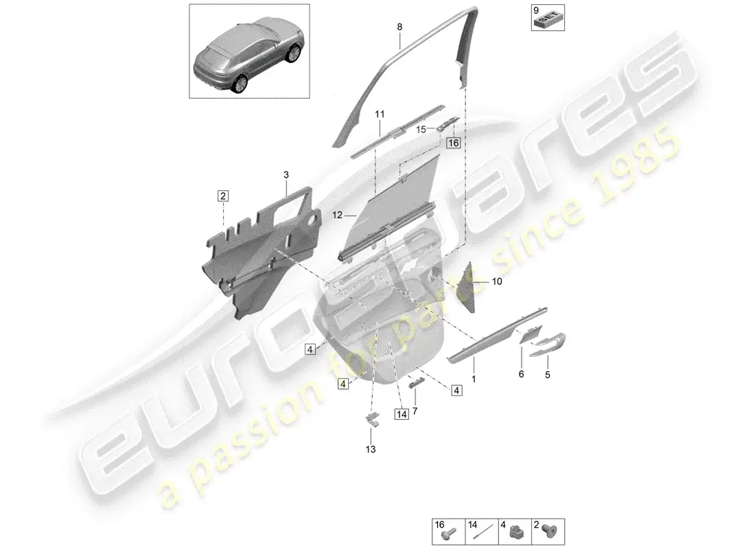 porsche 2019 (macan) accesorios diagrama de piezas