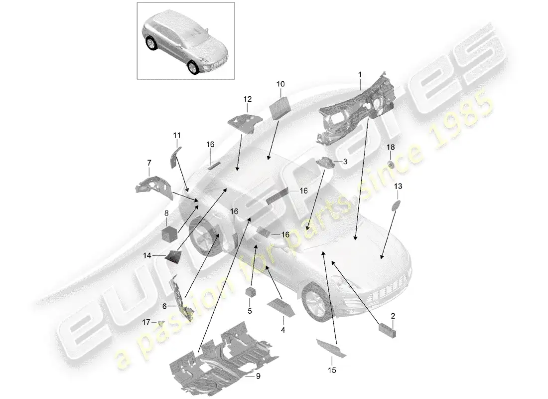 porsche 2018 (macan) diagrama de piezas del absorbedor de sonido