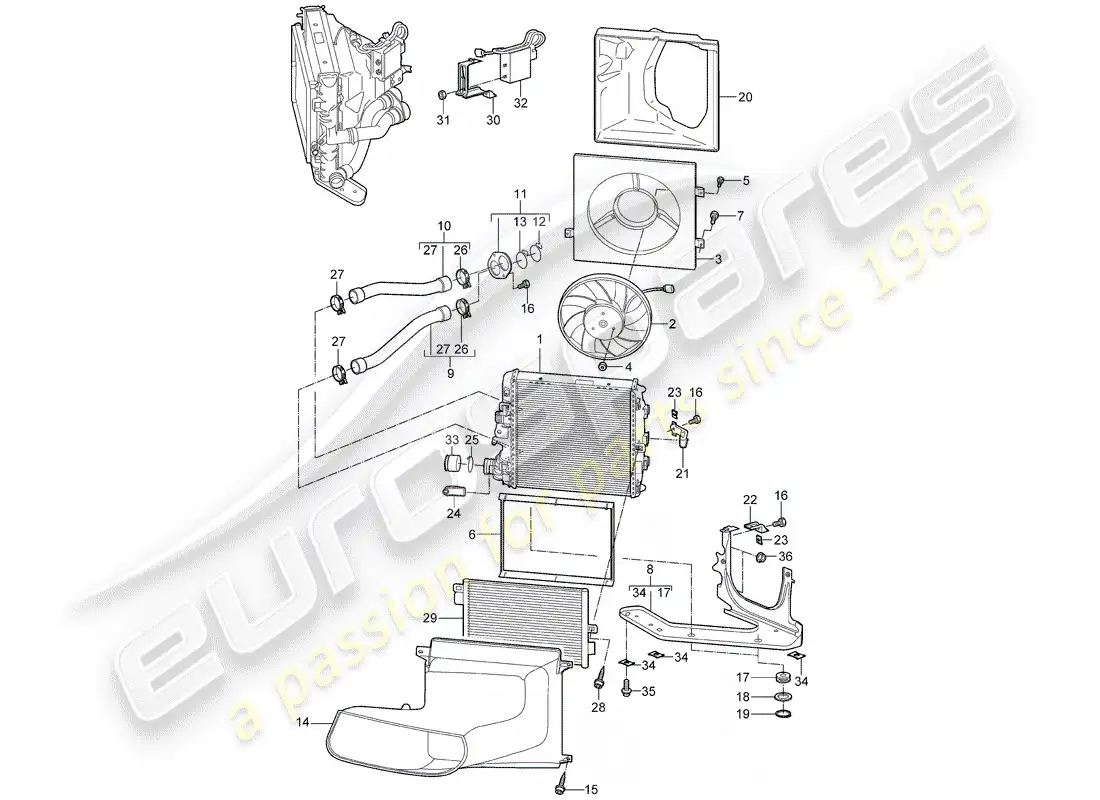 porsche 2005 (987 boxster) water cooling 3 diagrama de piezas