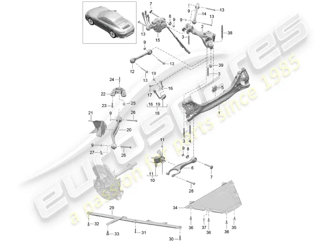 porsche 2017 (991-2 turbo) eje posterior diagrama de piezas