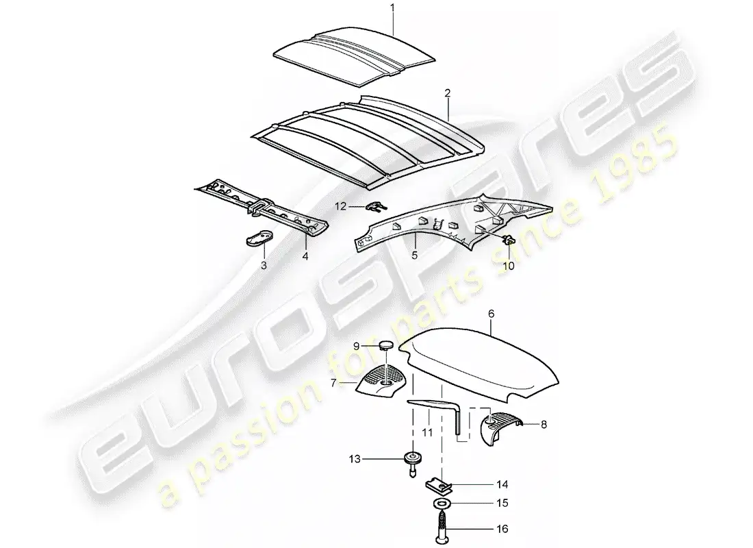 porsche 2002 (996 turbo / gt2) techo rígido - absorbedor de sonido diagrama de piezas