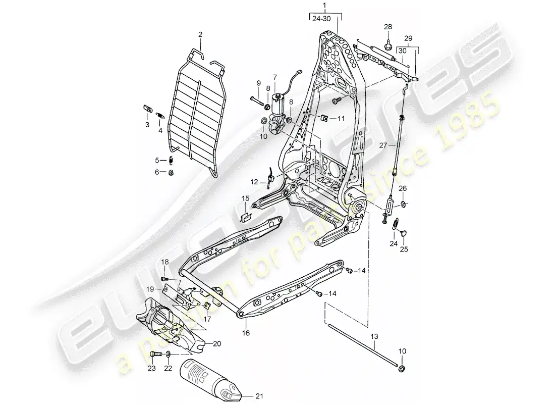 porsche 1999 (986 boxster) estructura - respaldo - estructura para asiento - asiento estándar - asiento confort esquema de piezas
