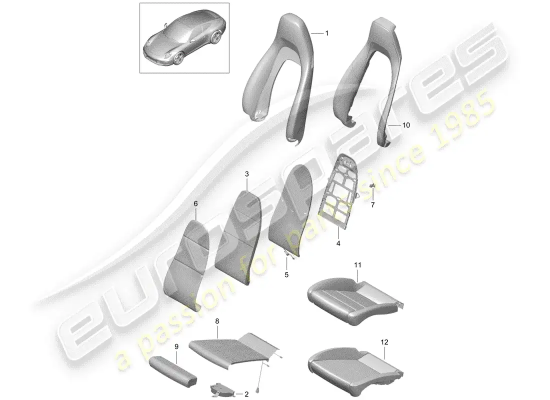 porsche 2012 (991-1) parte de espuma diagrama de piezas