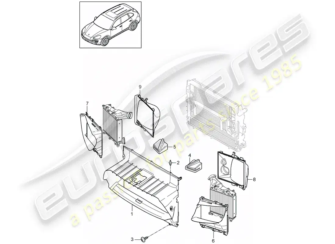 porsche 2012 (cayenne e2 92a) ducto de aire diagrama de piezas