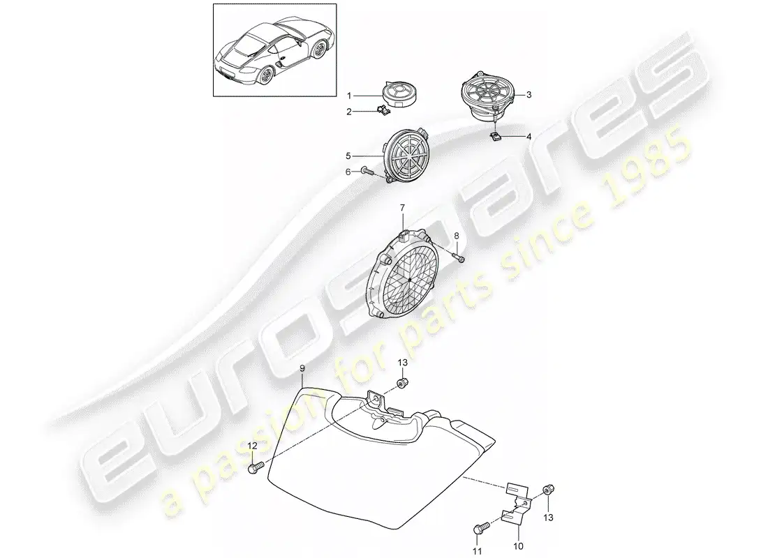 porsche 2011 (987 cayman) altoparlante diagrama de piezas