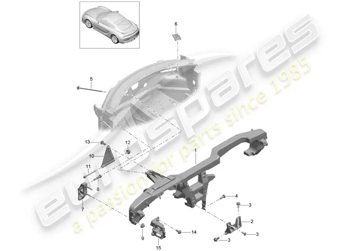 porsche 2016 (981 cayman gt4) marco de retención diagrama de piezas