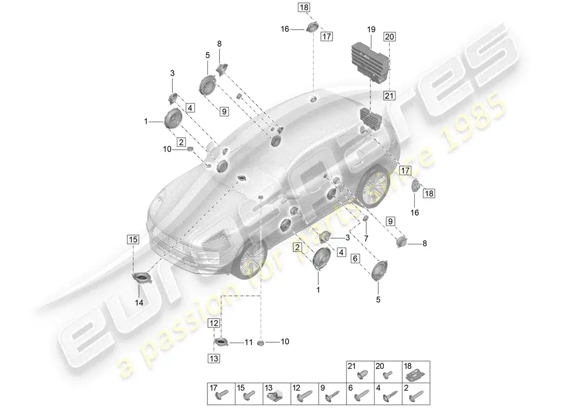 porsche 2019 (macan) altoparlante diagrama de piezas
