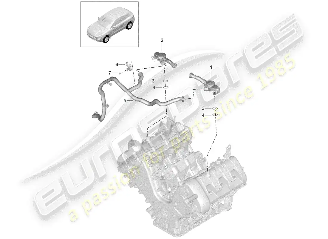 porsche 2018 (macan) diagrama de piezas del respiradero del cárter