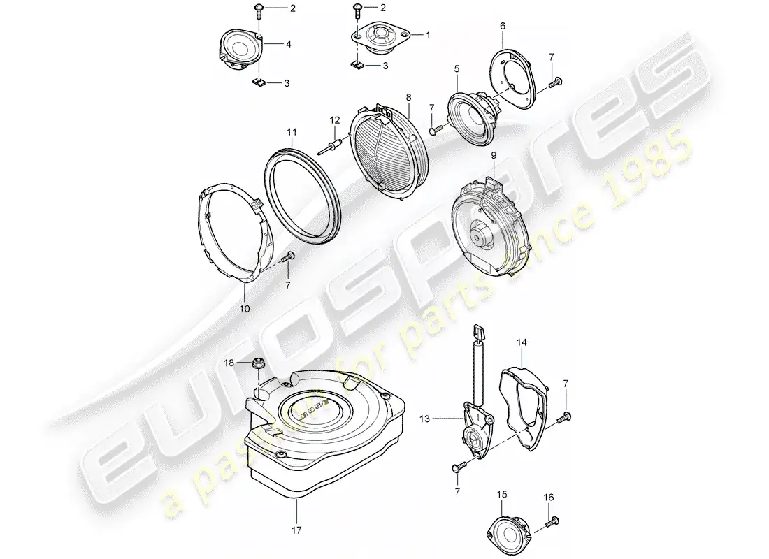 porsche 2008 (cayenne e1 9pa) altoparlante diagrama de piezas