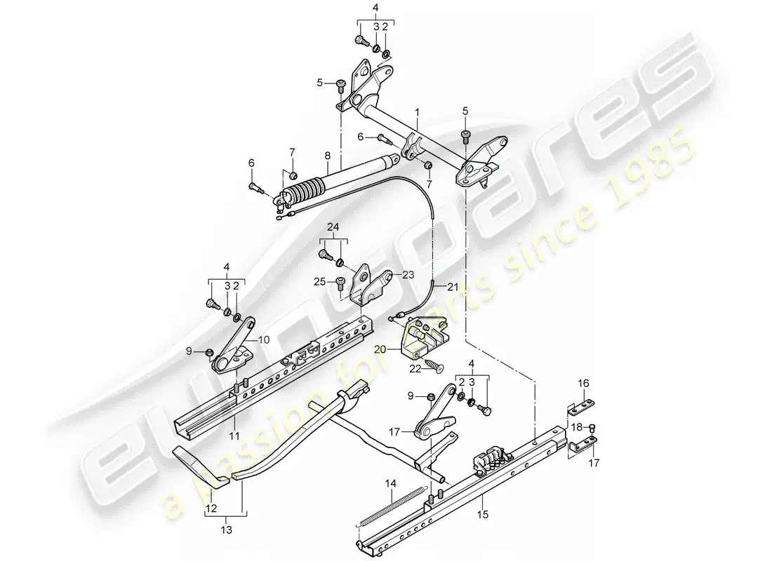 porsche 2001 (986 boxster) estructura del asiento - asiento estándar - para vehículos con asiento regulable en altura diagrama de piezas