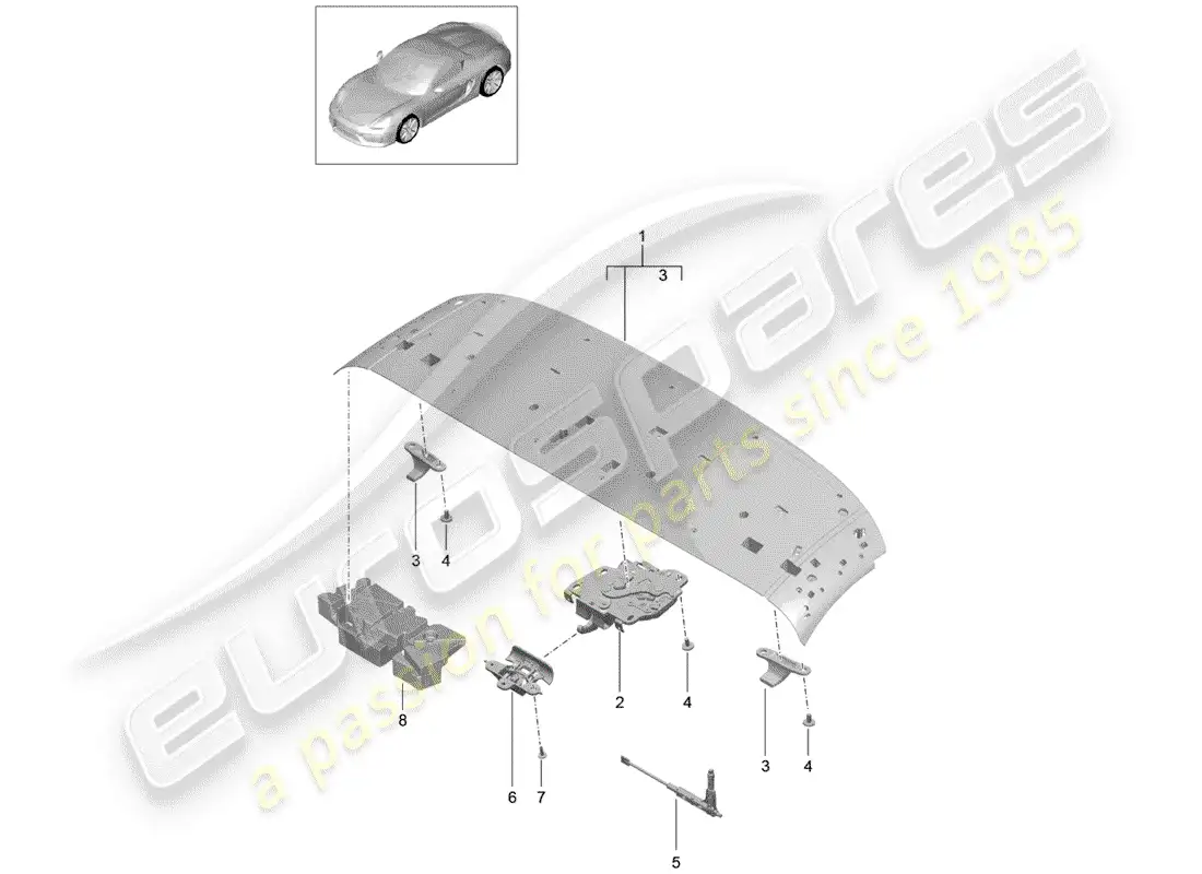 porsche 2016 (981 boxster spyder) marco superior diagrama de piezas