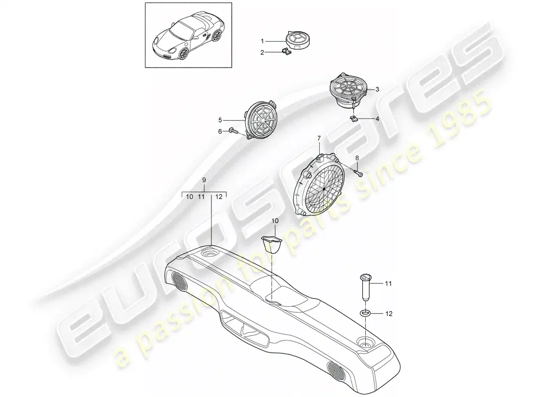 porsche 2012 (987 boxster) altoparlante diagrama de piezas