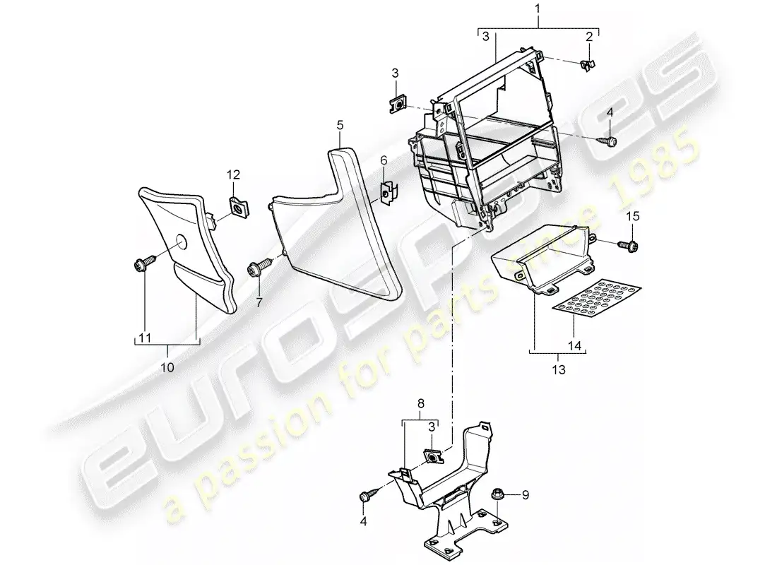 porsche 2005 (987 boxster) center console diagrama de piezas