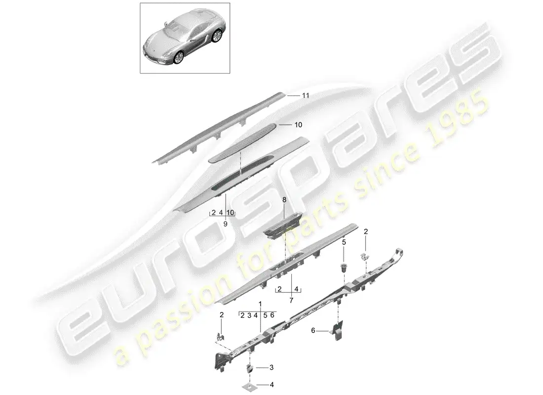porsche 2014 (981 cayman) recubrimiento diagrama de piezas