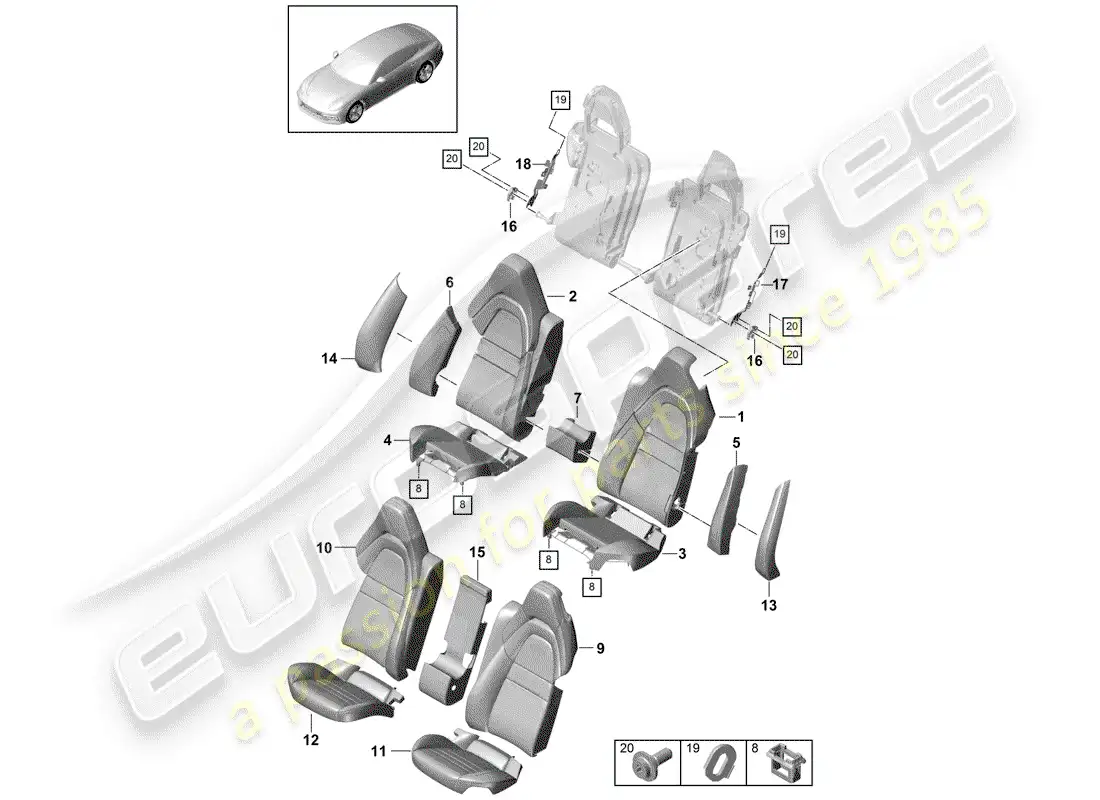 porsche 2017 (panamera 971-1) asiento diagrama de piezas