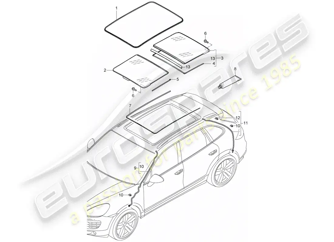 porsche 2016 (cayenne e2 92a) techo de cristal diagrama de piezas