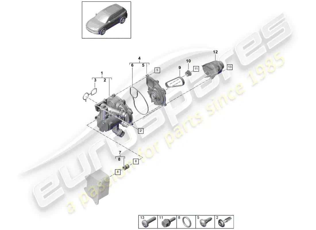 porsche 2018 (cayenne e3 9ya/9yb) thermostat diagrama de piezas