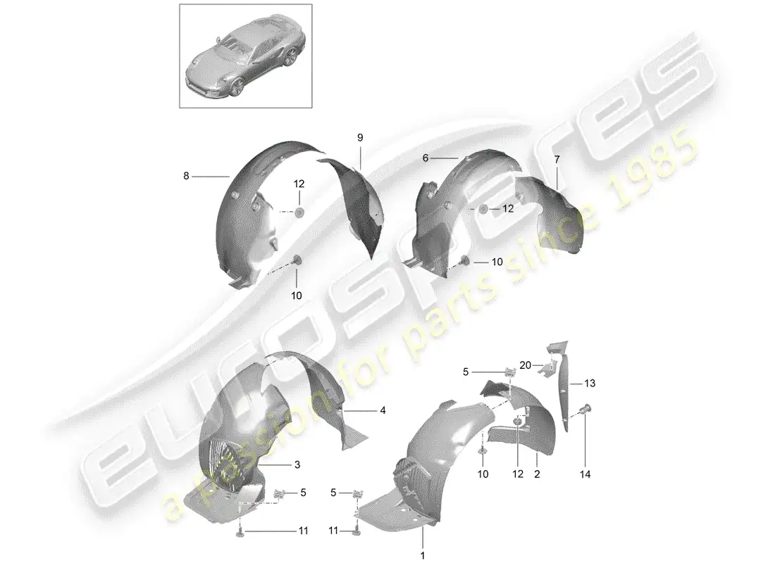 porsche 2016 (991-1 turbo) protector de timonera diagrama de piezas