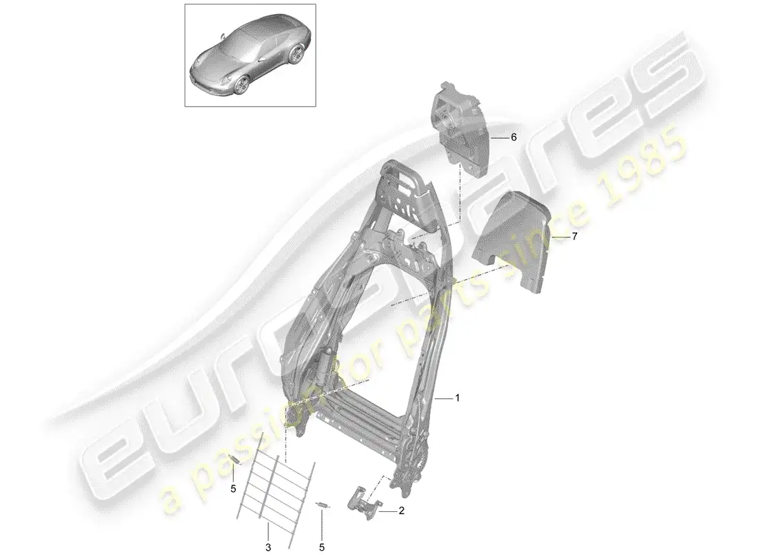 porsche 2014 (991-1) marco del respaldo diagrama de piezas