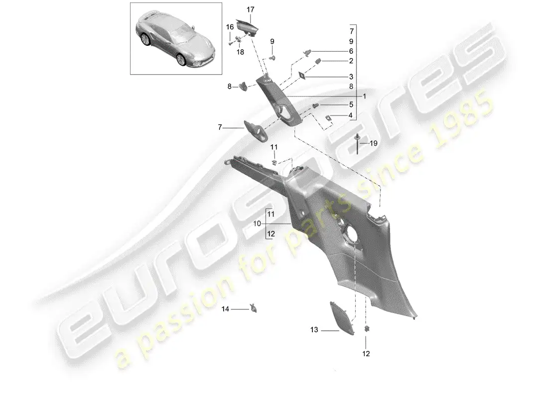 porsche 2017 (991-2 turbo) panel de adorno de cuarto diagrama de piezas