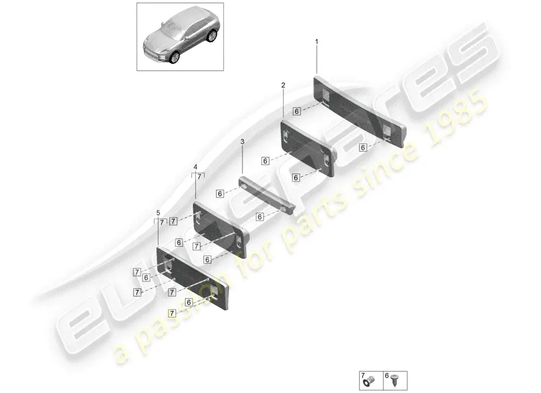 porsche 2020 (macan) soporte de matrícula diagrama de piezas