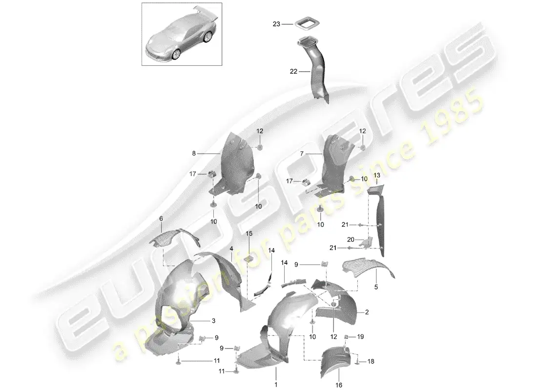 porsche 2014 (991-1 r/gt3/rs) protector de timonera diagrama de piezas