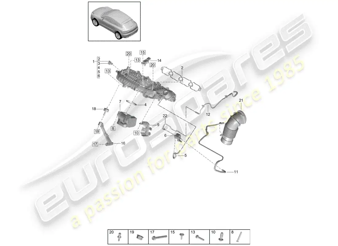 porsche 2019 (macan) distribuidor de aire de admisión diagrama de piezas