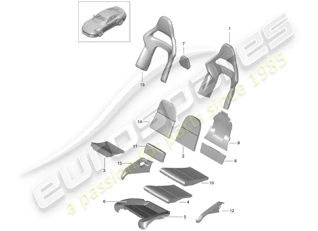 porsche 2016 (991-1 turbo) parte de espuma diagrama de piezas