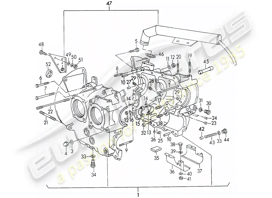 porsche 1955 (356/356a) crankcase diagrama de piezas