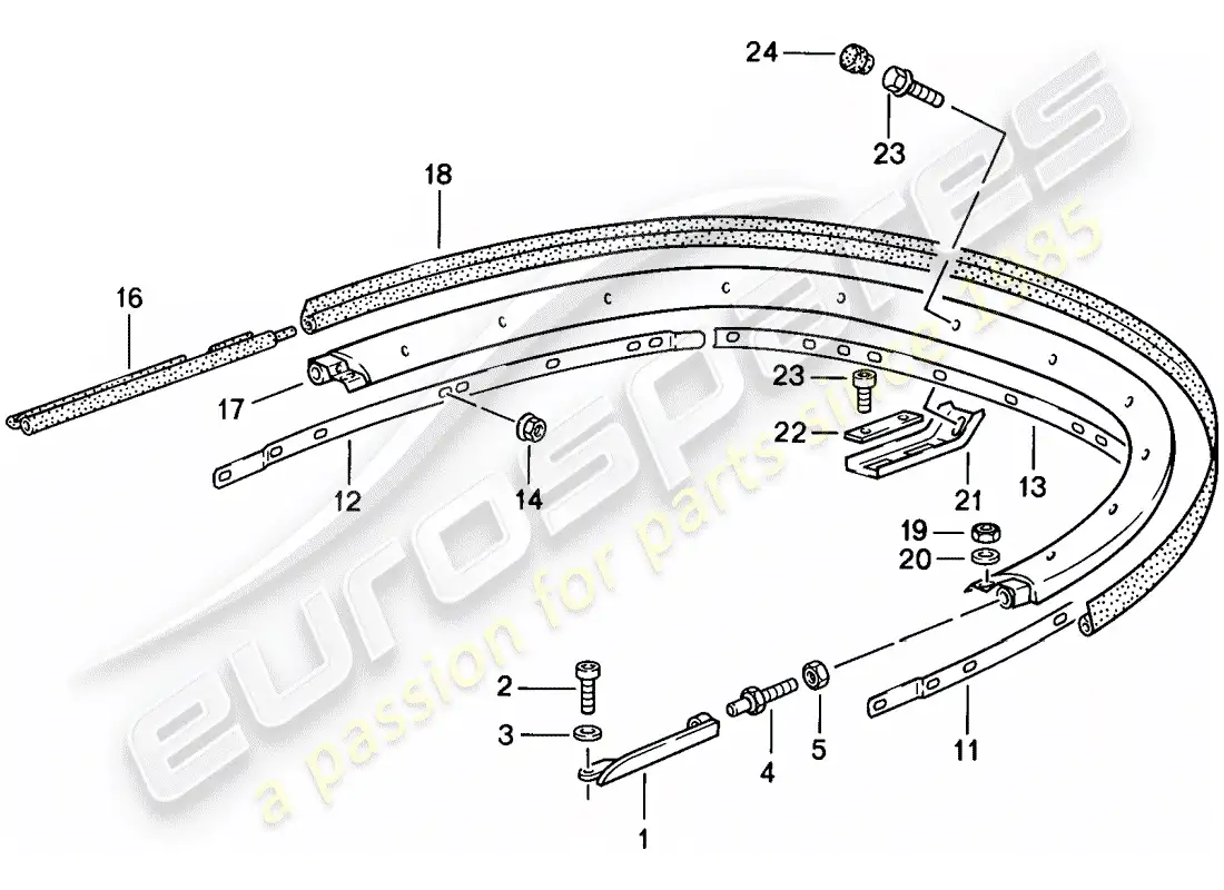 porsche 1988 (911) capota convertible - soporte - piezas individuales diagrama de piezas