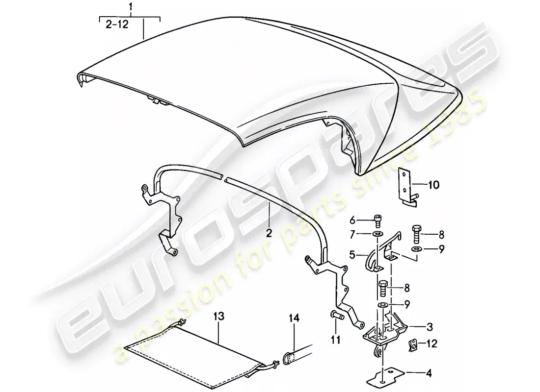 porsche 1989 (911) capota plegable de emergencia - completa - arco principal - piezas individuales - d - mj 1989>> - mj 1989 diagrama de piezas