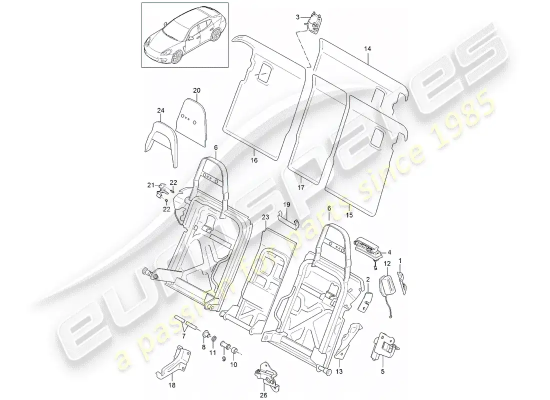 porsche 2013 (panamera 970) respaldo del asiento trasero diagrama de piezas