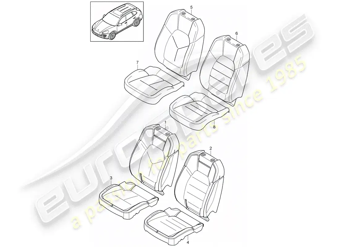 porsche 2013 (cayenne e2 92a) diagrama de piezas de la pieza de espuma