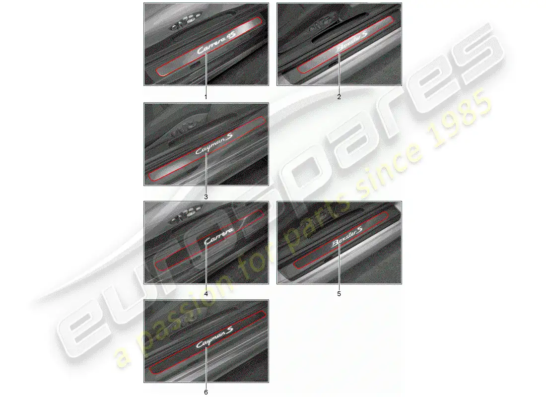 porsche 2013 (tequipment 98x/99x) placa de protección - panel de umbral diagrama de piezas