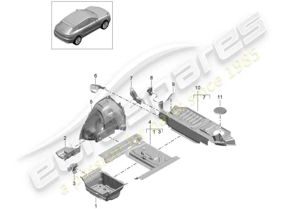 porsche 2020 (macan) bandeja del piso diagrama de piezas