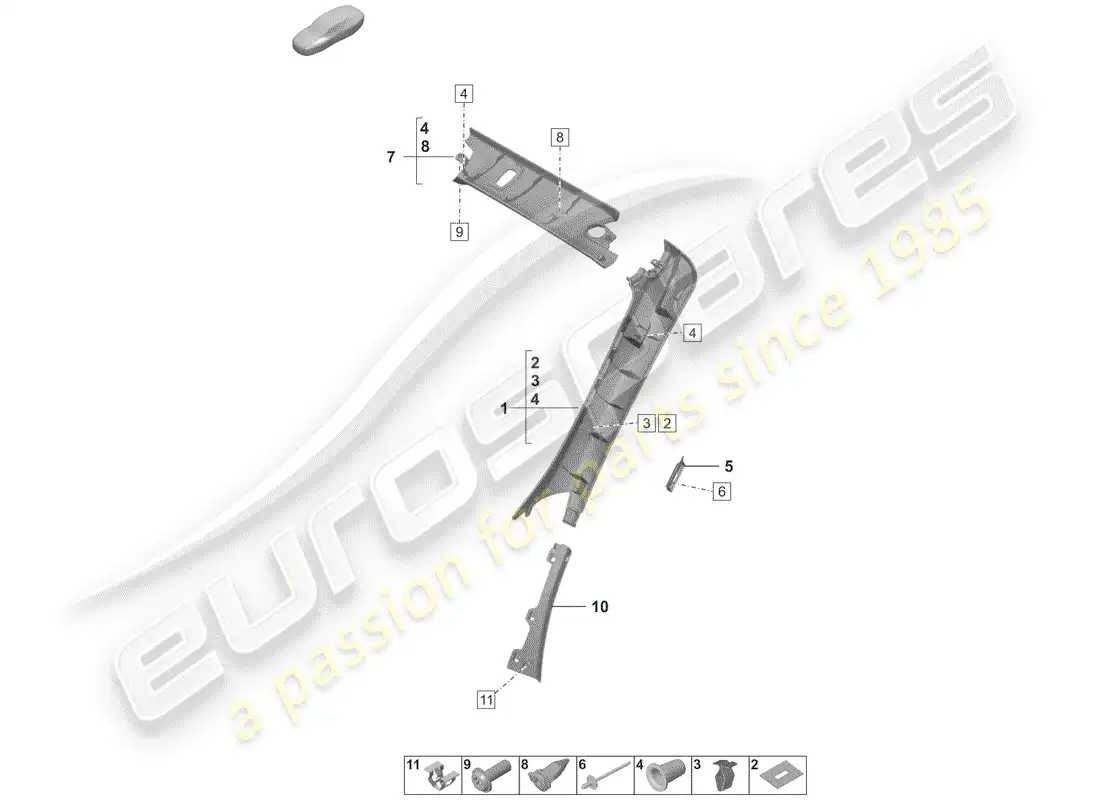 porsche 2019 (992-1) revestimiento, pilar a diagrama de piezas