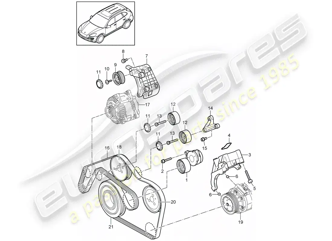porsche 2018 (cayenne e2 92a) tensor de la correa diagrama de piezas