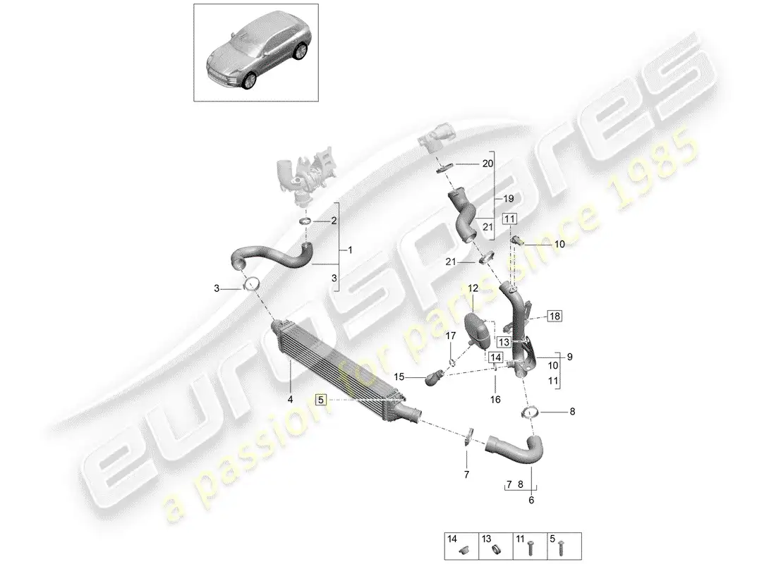 porsche 2019 (macan) enfriador de aire de carga diagrama de piezas