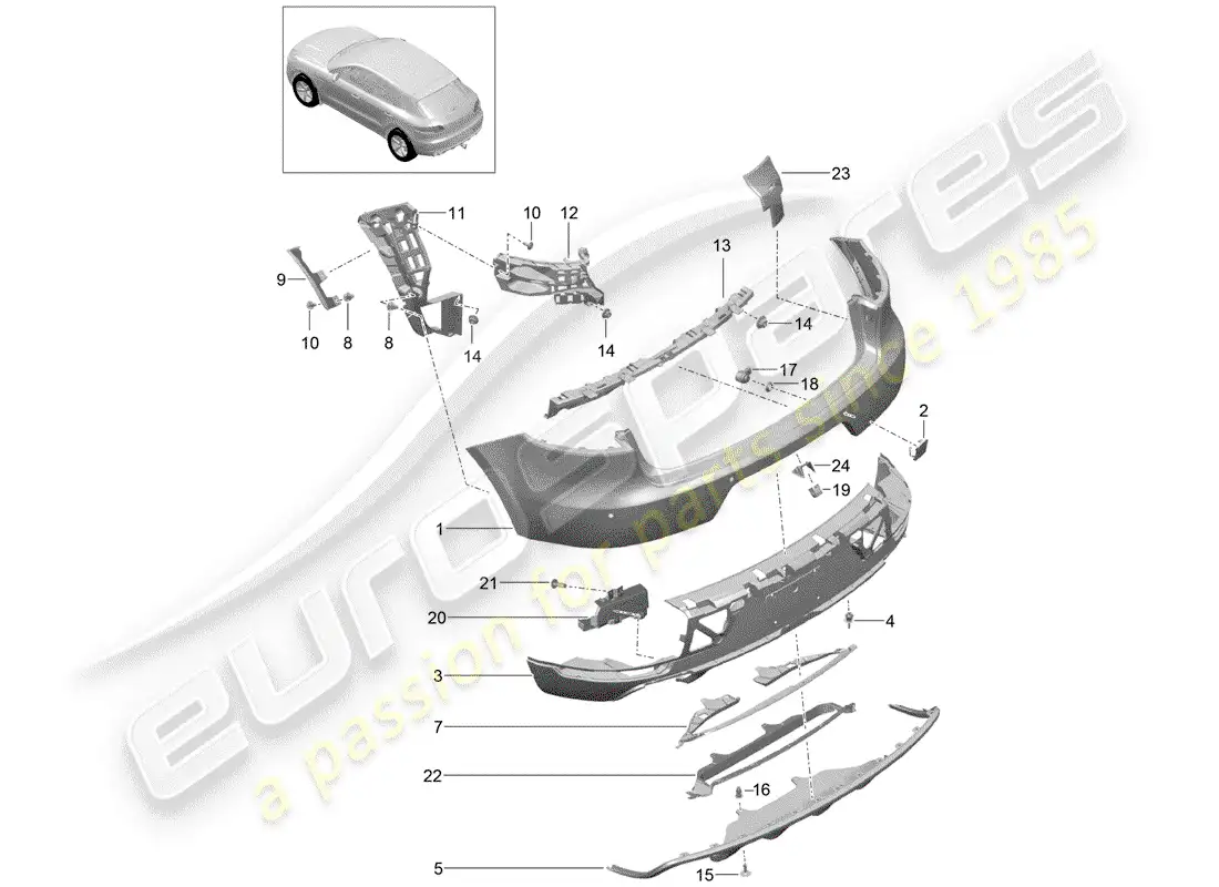 porsche 2018 (macan) diagrama de piezas del parachoques