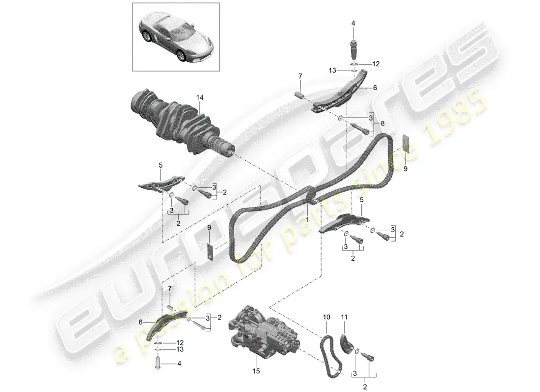 porsche 2019 (718 boxster) cadena de distribución diagrama de piezas