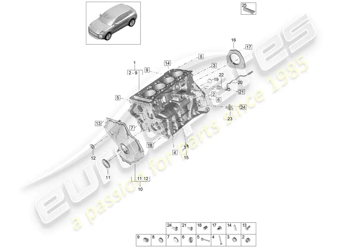 porsche 2019 (macan) crankcase diagrama de piezas