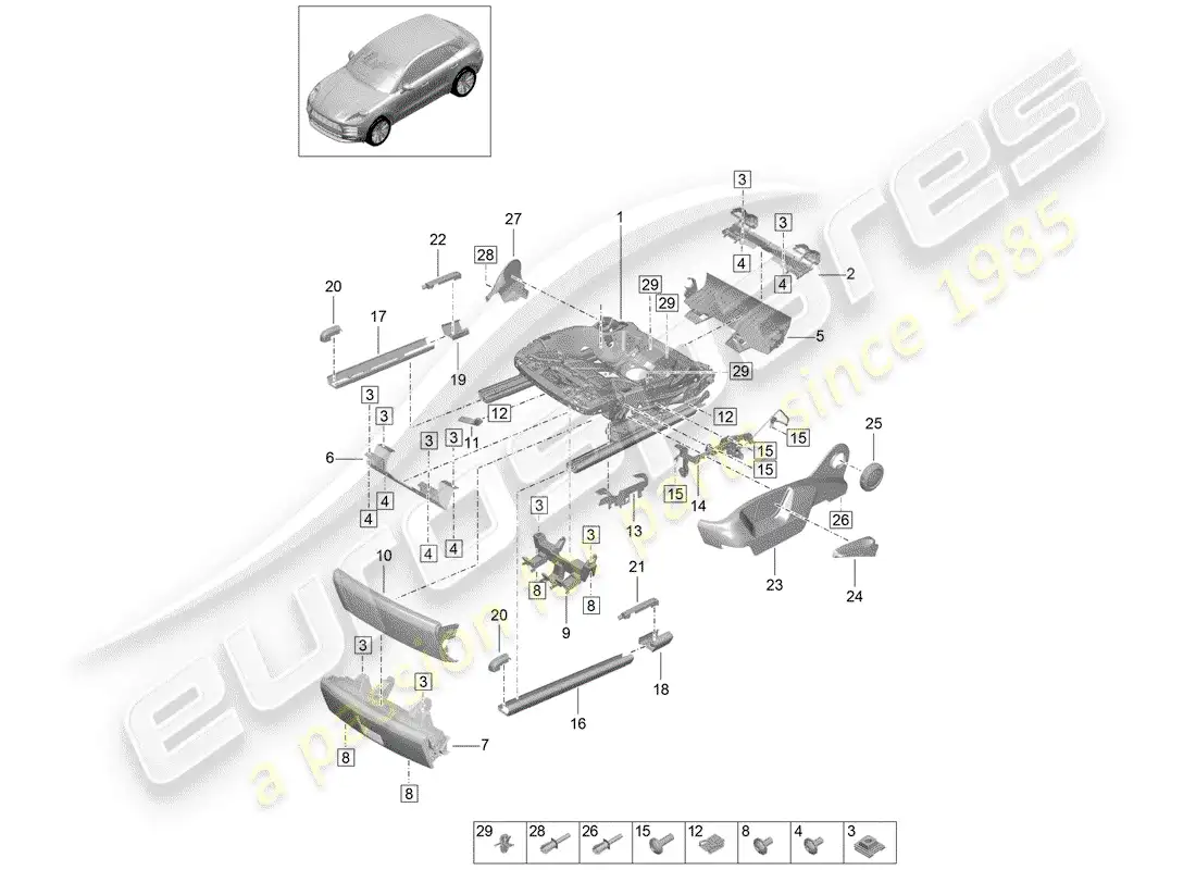 porsche 2020 (macan) marco para asiento diagrama de piezas
