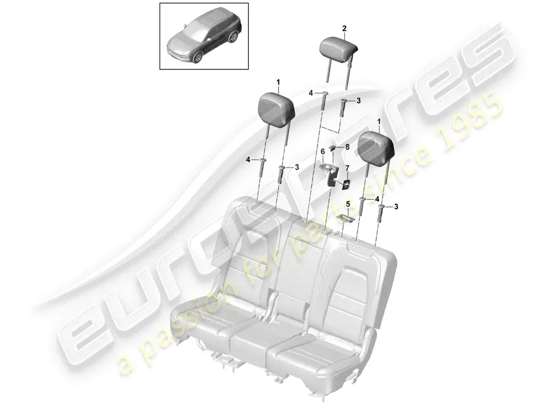 porsche 2019 (cayenne e3 9ya/9yb) reposacabezas diagrama de piezas