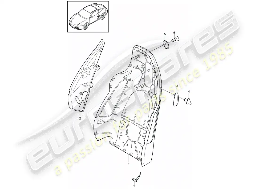 porsche 2012 (987 cayman) carcasa del respaldo diagrama de piezas