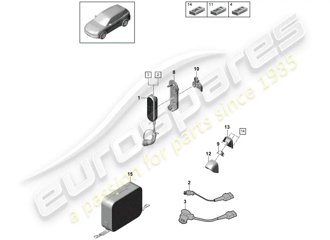 porsche 2018 (cayenne e3 9ya/9yb) cable de carga para cargar en pagina de inicio diagrama de piezas