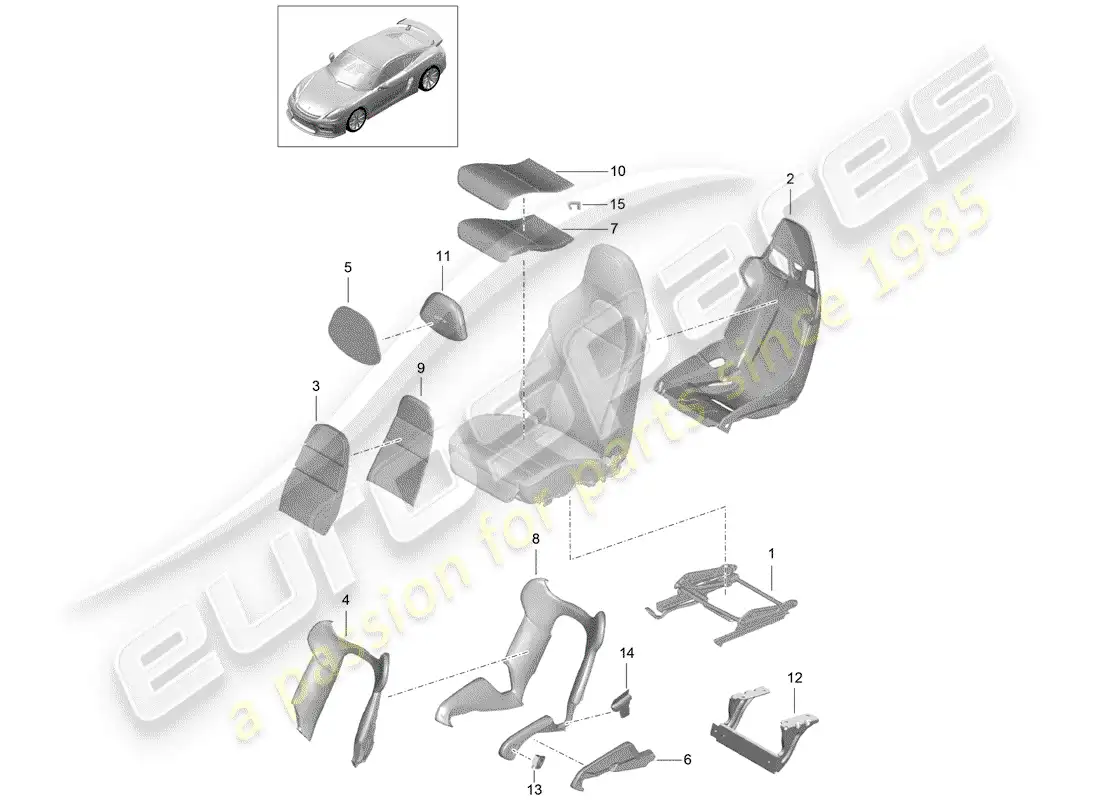 porsche 2016 (981 cayman gt4) diagrama de piezas de seat