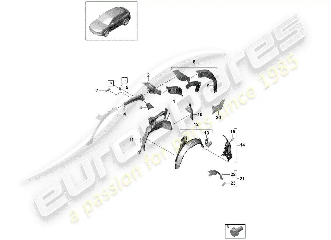 porsche 2019 (cayenne e3 9ya/9yb) panel lateral diagrama de piezas