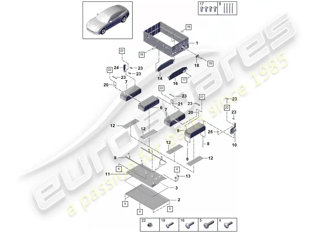 porsche 2018 (cayenne e3 9ya/9yb) batería híbrida diagrama de piezas