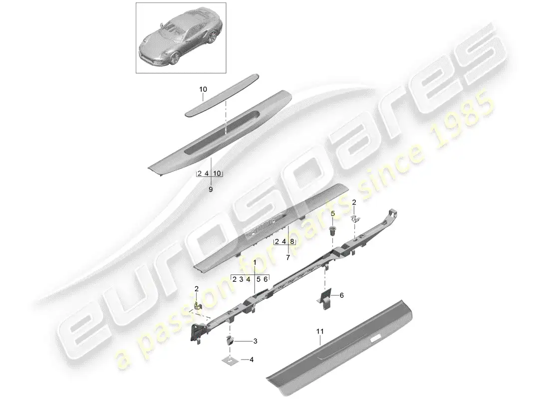 porsche 2019 (991-2 turbo) recubrimiento diagrama de piezas
