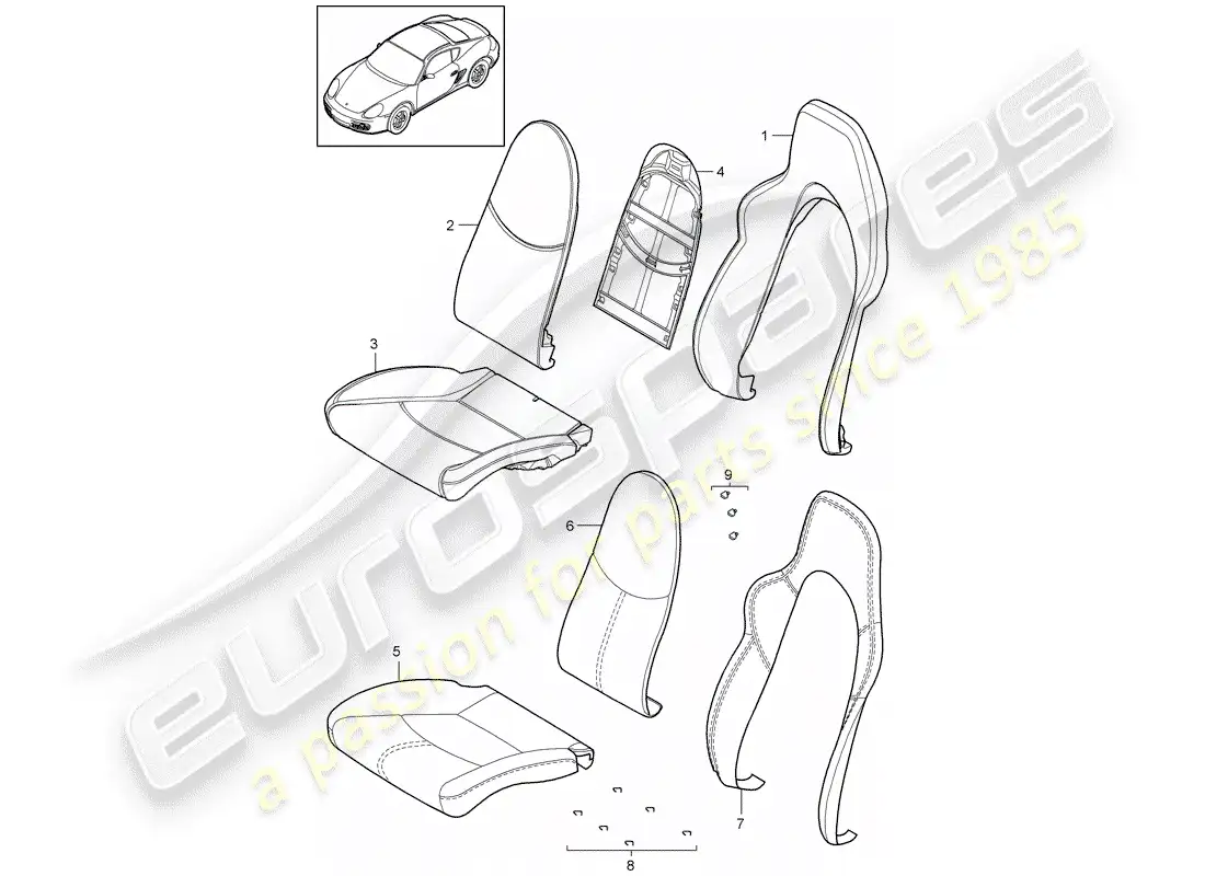 porsche 2012 (987 cayman) parte de espuma diagrama de piezas